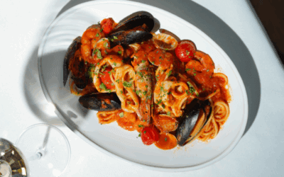 Pasta con mejillones en escabeche