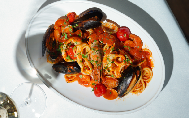 Pasta con mejillones en escabeche
