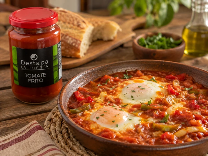 Huevos al plato con tomate frito Destapa la Huerta
